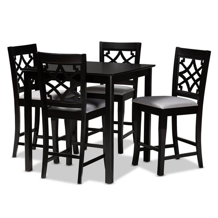 BAXTON STUDIO Nisa Grey Upholstered Espresso Finished 5-Piece Wood Pub Set 158-9769-9776